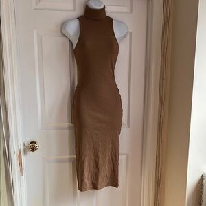 Zara Brown Sleeveless Turtleneck Midi Dress size S